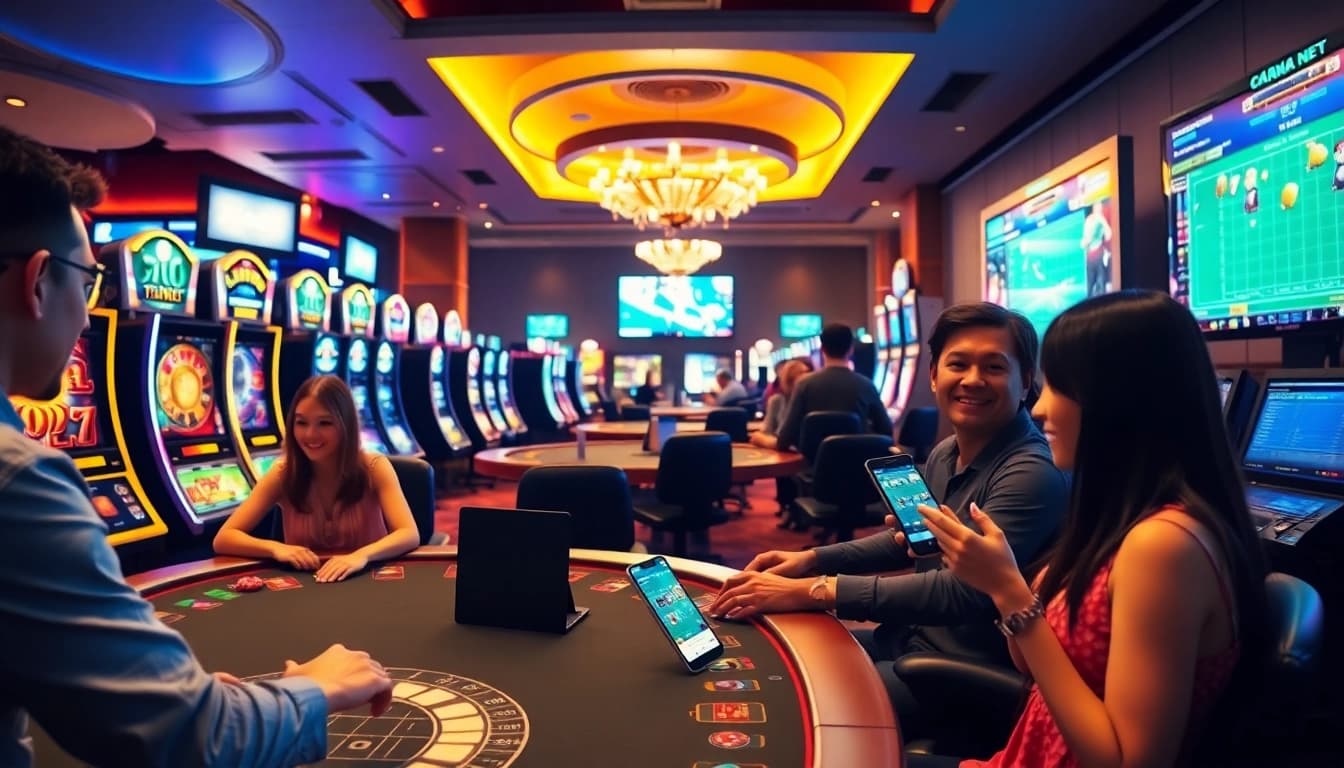 Exciting nk88 bet scene with players in a vibrant digital casino environment, showcasing thrilling gaming experiences.