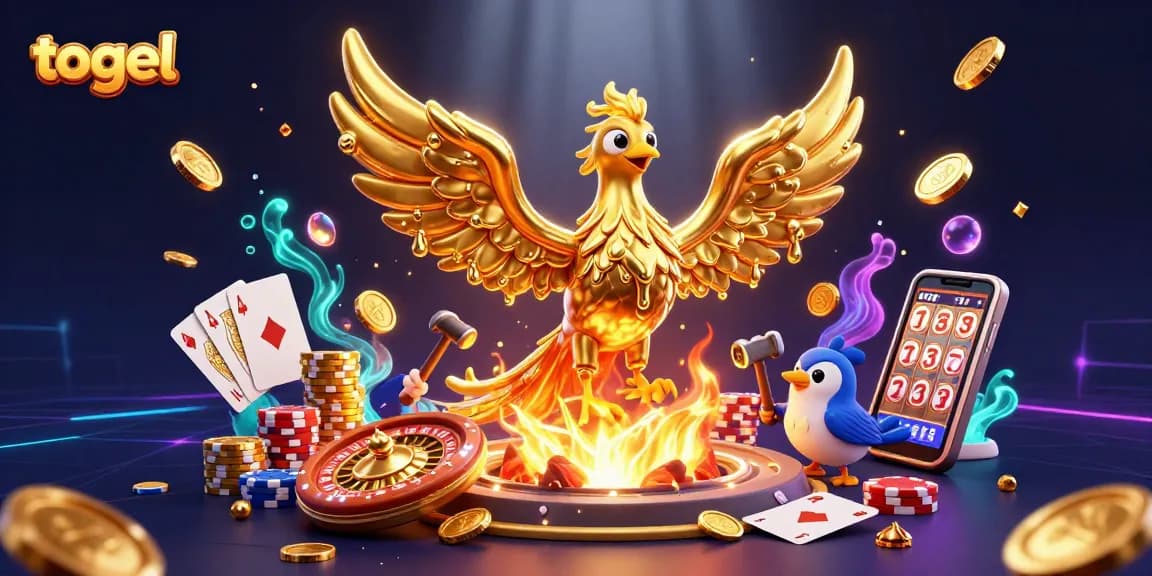 Togel players engage with vibrant casino elements including a phoenix and gold coins.