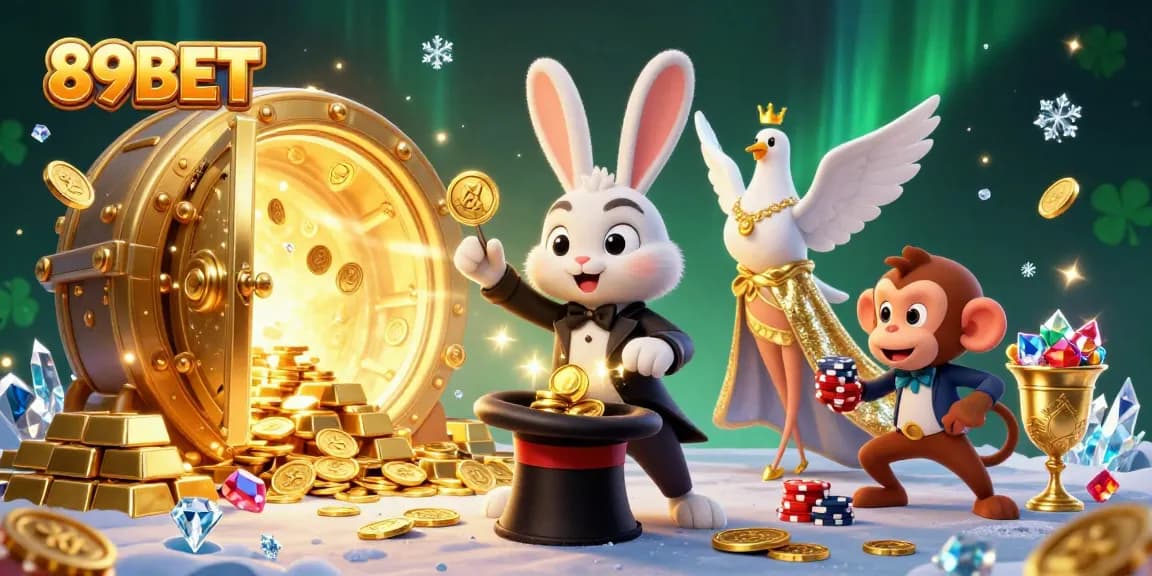 Play slots and win big with 89BET in a vibrant 3D illustration of a casino scene.