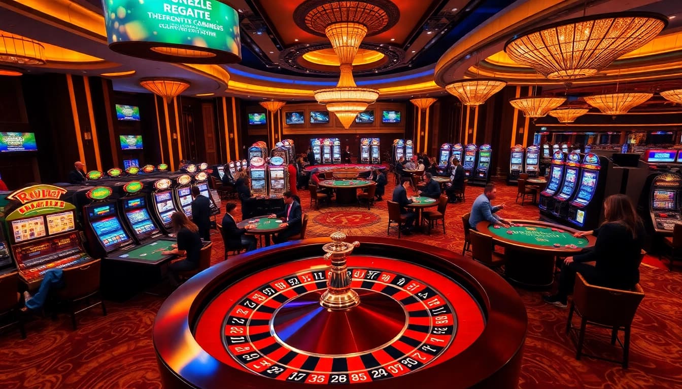 Experience the thrill of winning at https://rr88.black/ in this vibrant casino scene with roulette and cards.