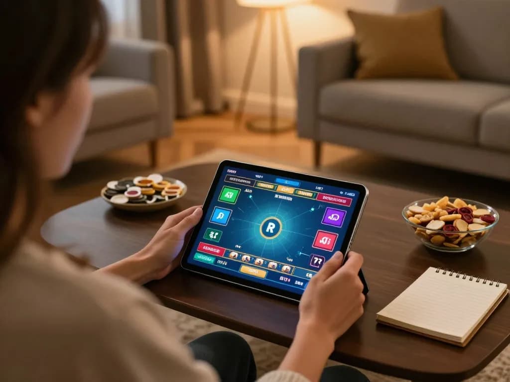 Person engaged in online gambling at home using tablet for poker on the nhacaiuytinn platform.