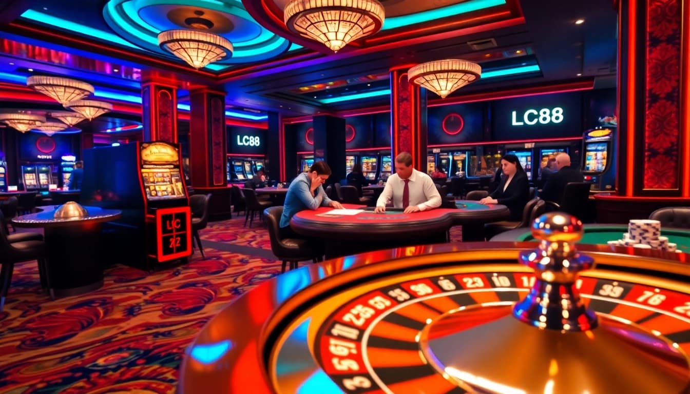 Experience the thrill of gambling at LC88 with engaging poker games and vibrant casino scenes.