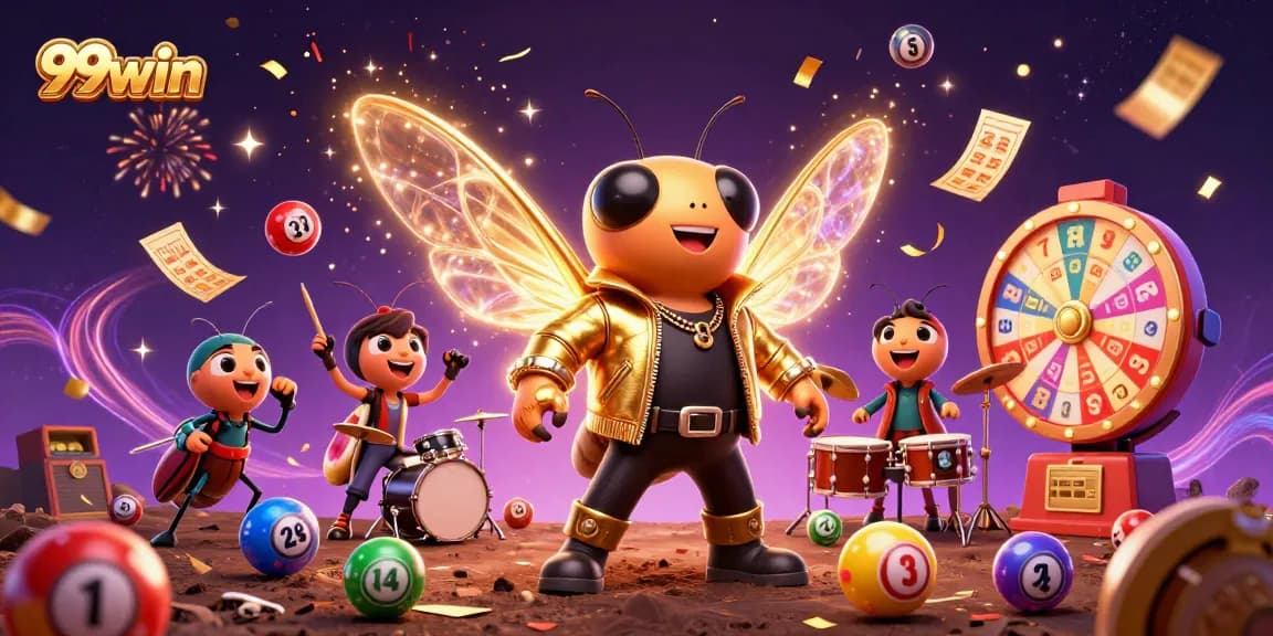 Experience the excitement of 99win with a vibrant lottery scene filled with colorful game elements.