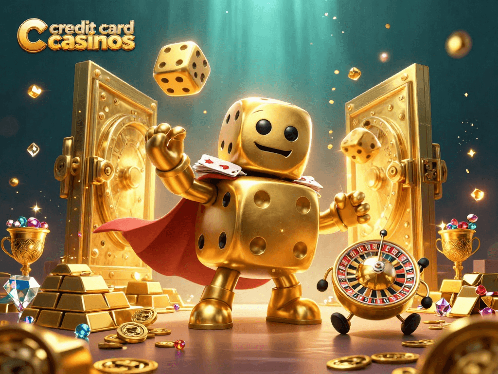 Engage with vibrant credit card casinos illustration featuring enchanting characters and casino treasures.