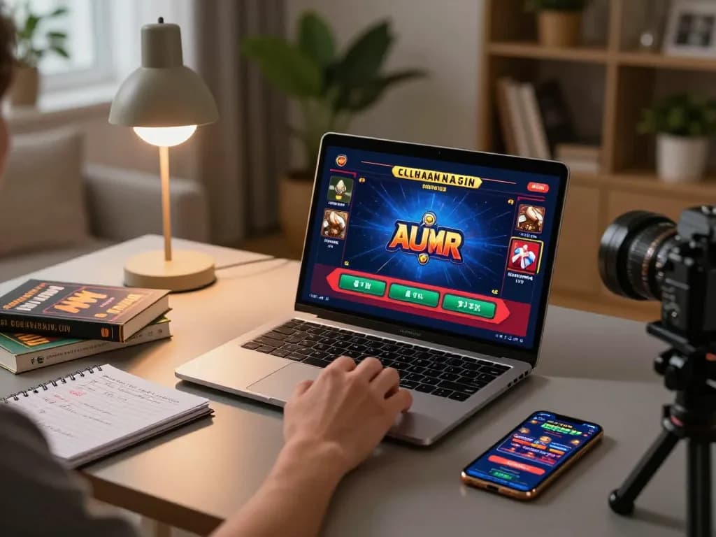 Engaging gameplay at Sv368, showcasing a player immersed in online dealer action, surrounded by gaming notes.