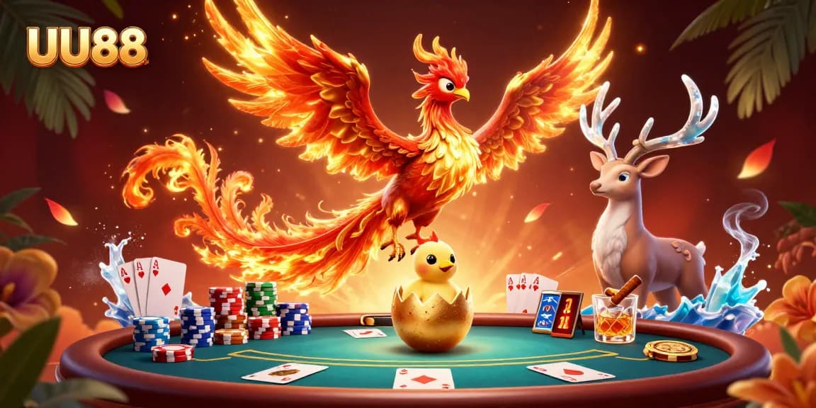 UU88 showcases an exhilarating casino scene with vibrant characters and dynamic gaming elements.