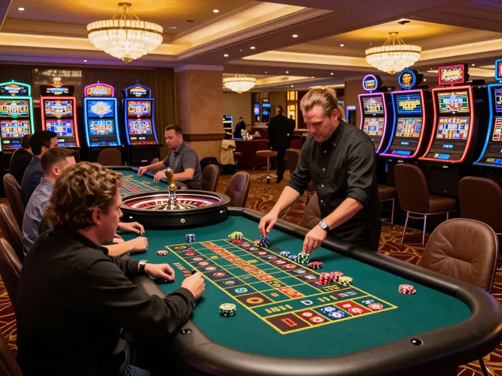 Players engaging at a roulette table in kkwin casino, highlighting vibrant bets and lively atmosphere.