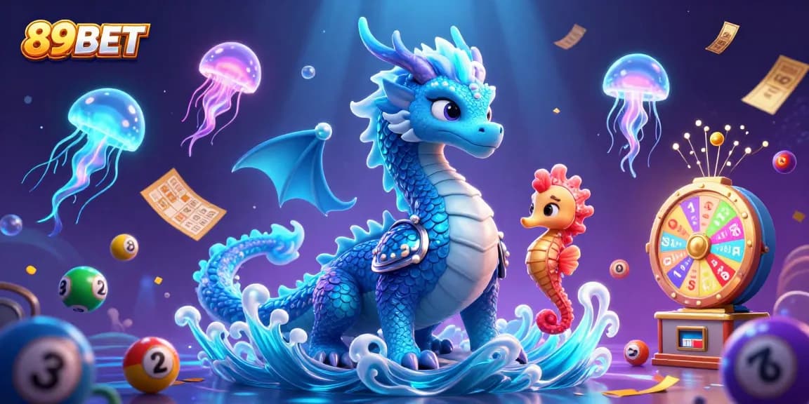 Experience the exciting world of 89BET with a vibrant casino illustration featuring dynamic lottery elements.