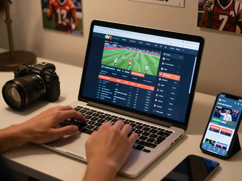 DOLA789 user placing sports bets on an online casino platform in a cozy study setup.