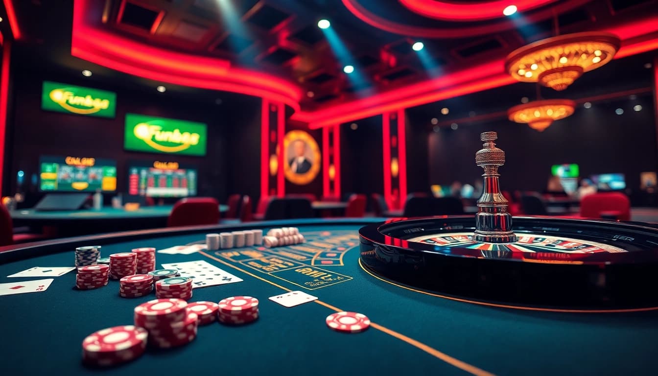 Experience thrills at the Fun88 link with vibrant poker chips and roulette action.