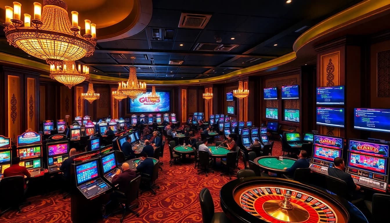 Exciting gaming at 88XX with colorful slot machines and poker table action.
