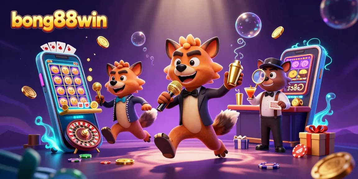 Experience the laughter and excitement at bong88win with hyenas hosting a vibrant casino scene.