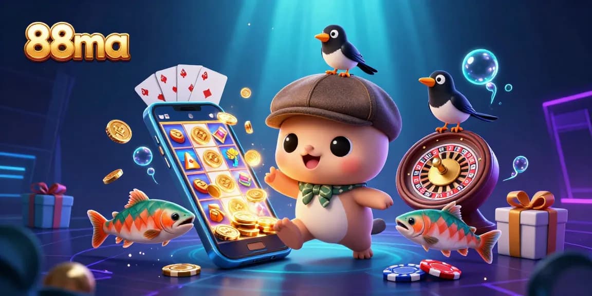 Engage in thrilling gameplay at 88ma with vibrant slot games, golden coins, and lively characters.