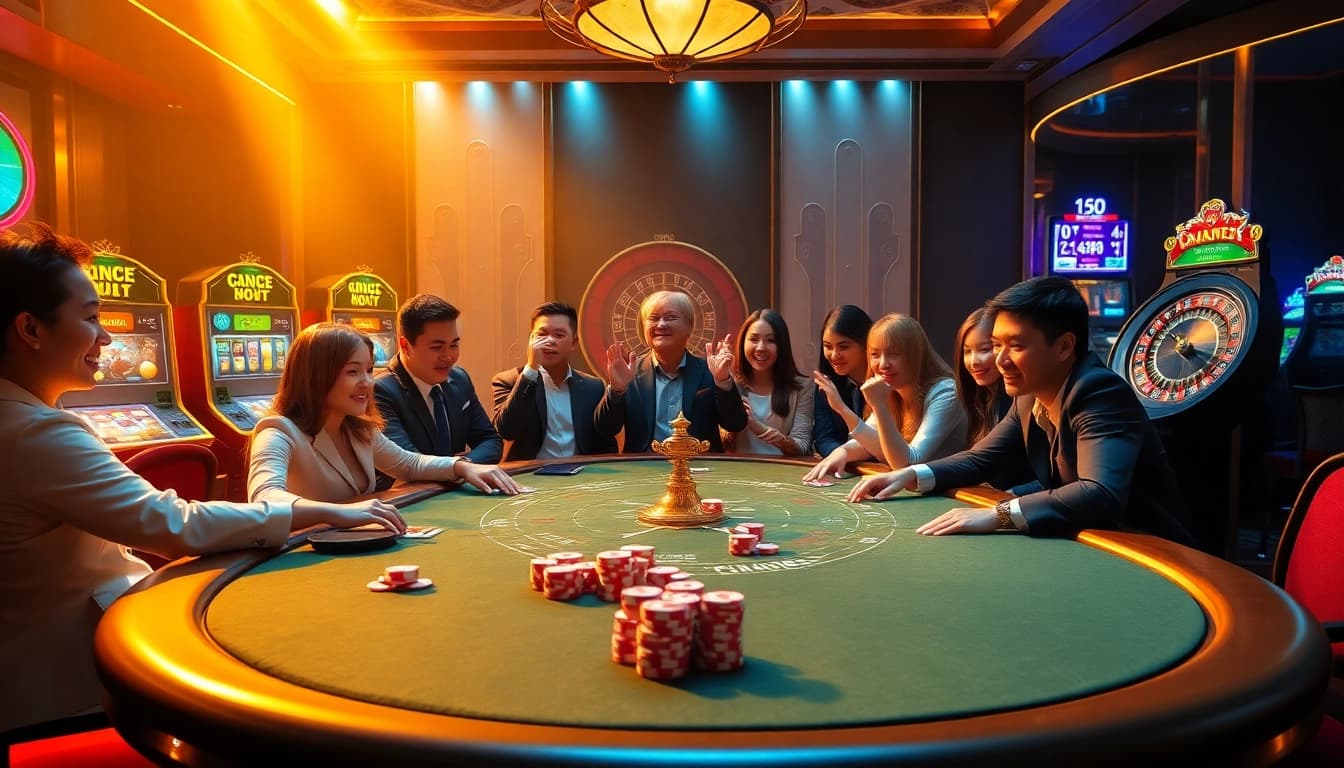 GG88 players engaging in a thrilling casino game with vibrant visuals and dynamic action.