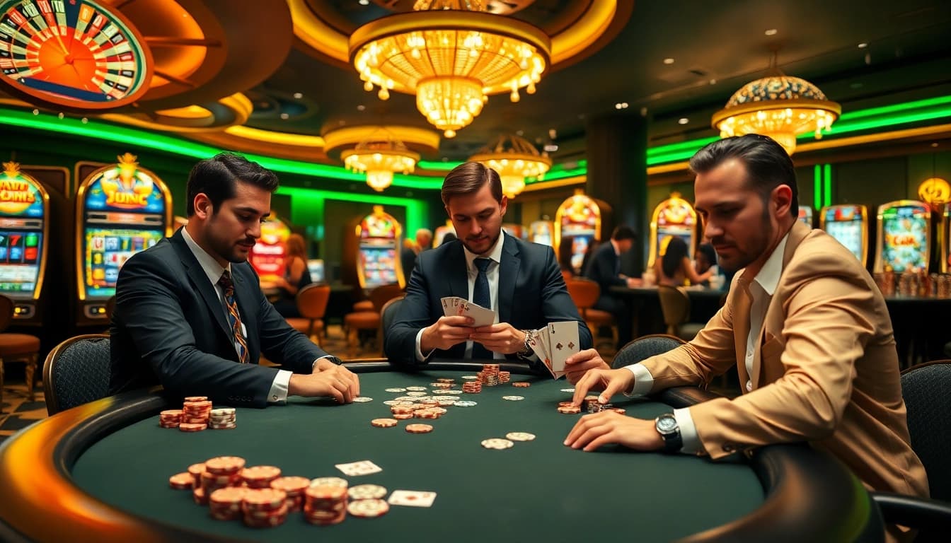 Dynamic poker scene with players showcasing strategy at 789p casino.