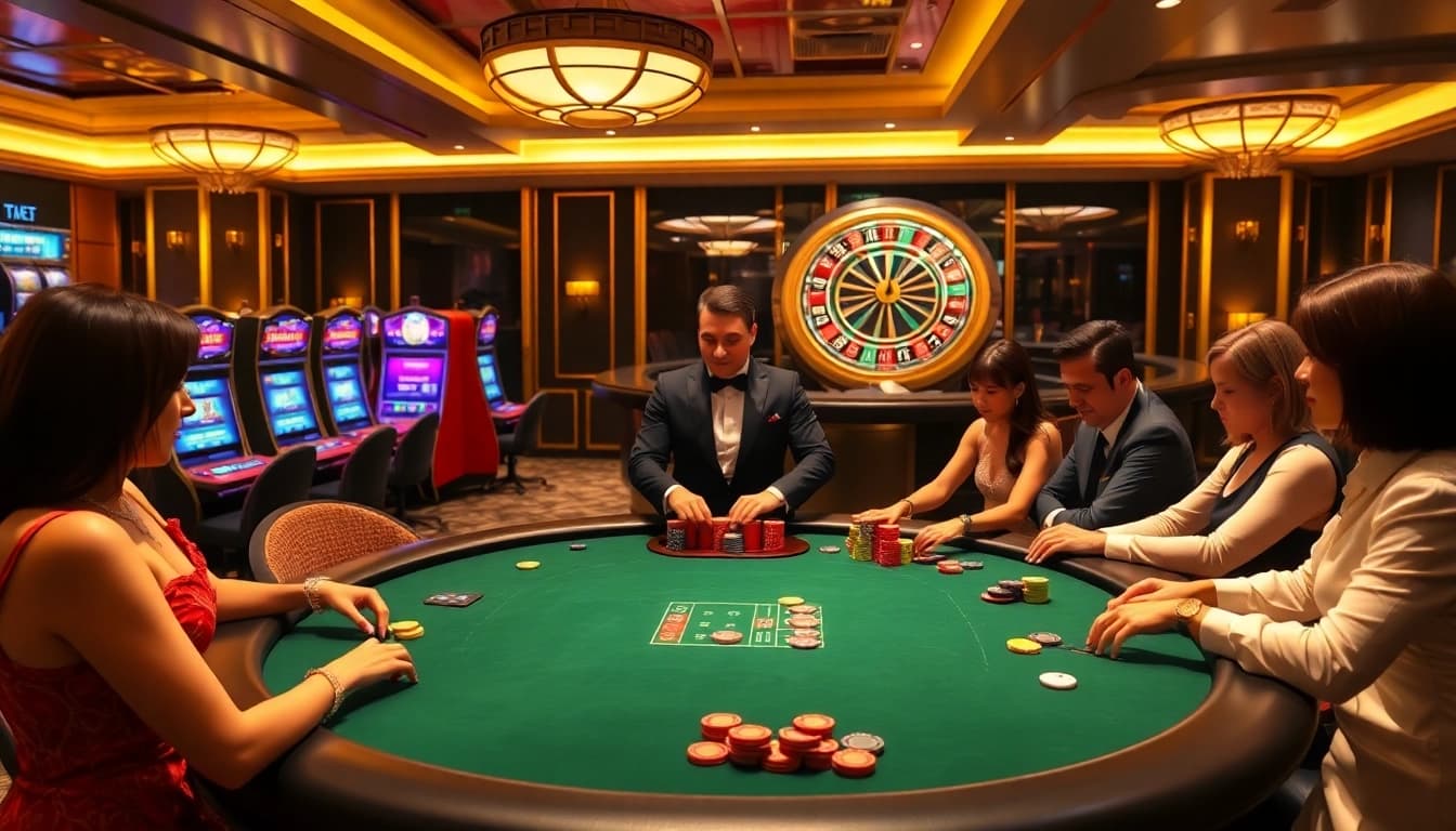 Experience the thrill of 78win vip at a luxurious poker table, showcasing excitement and professionalism.