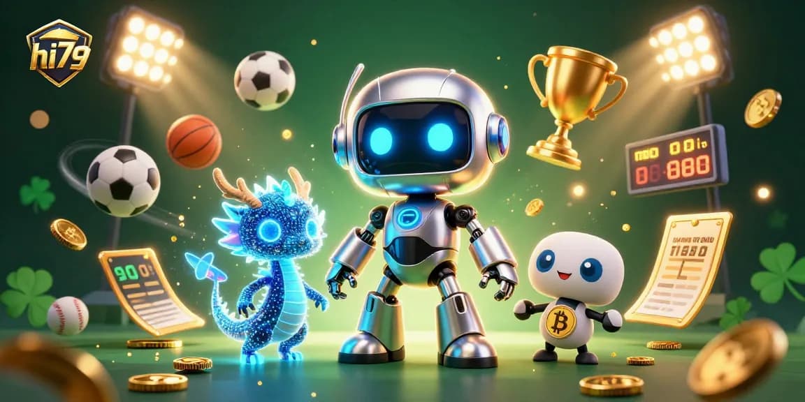 Play at hi79 casino with our vibrant 3D illustration showcasing action-packed sports betting elements.