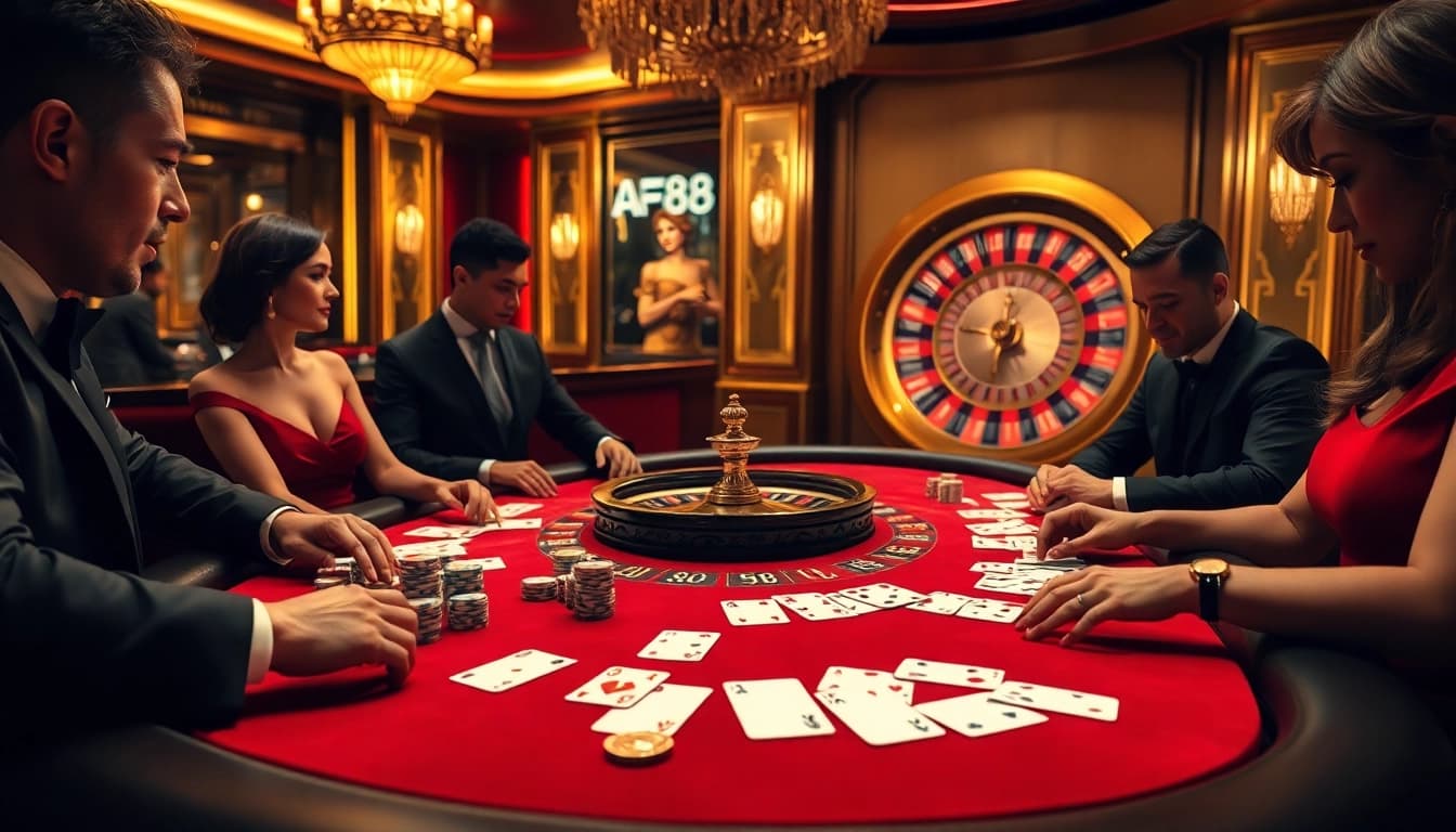 Players engaging in a high-stakes poker game at AF88 game, showcasing intense strategy and excitement.