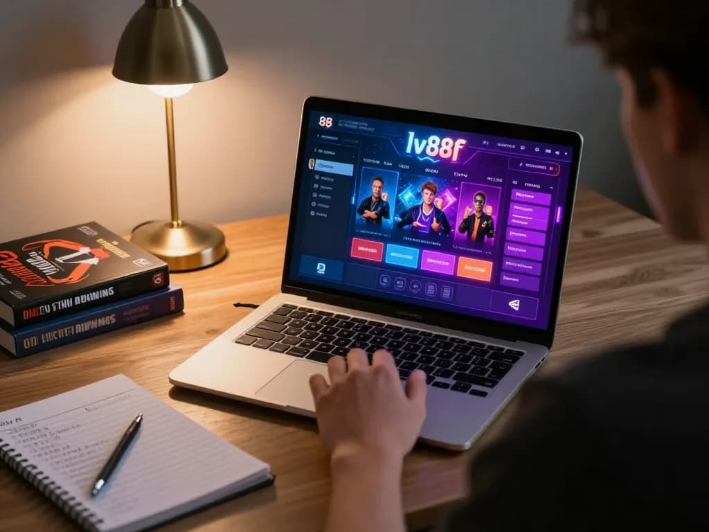Player engaging with lv88f online casino platform from a cozy home setup, emphasizing responsible gaming.