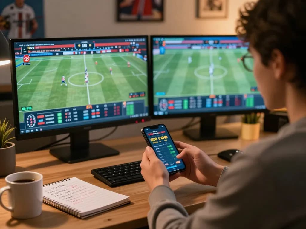 Engaged user finding betting options on fb88.com from home, showcasing a strategic sports betting setup.