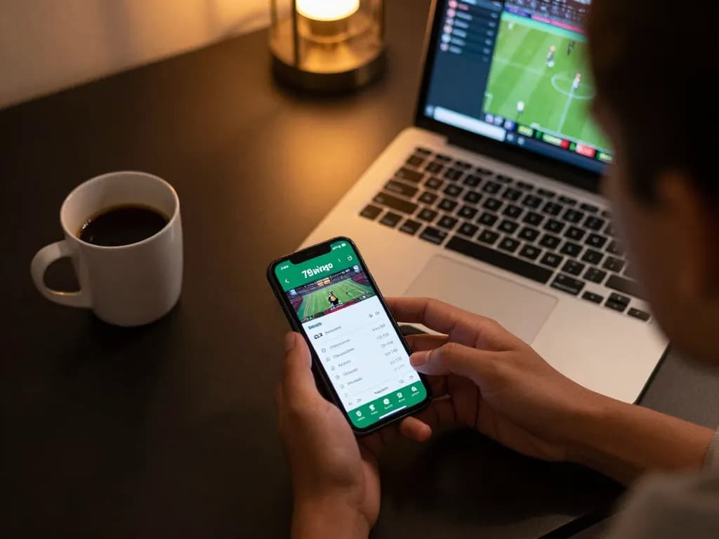 Engaging in sports betting using the 78wingo app on a mobile device, showcasing user-friendly interface.