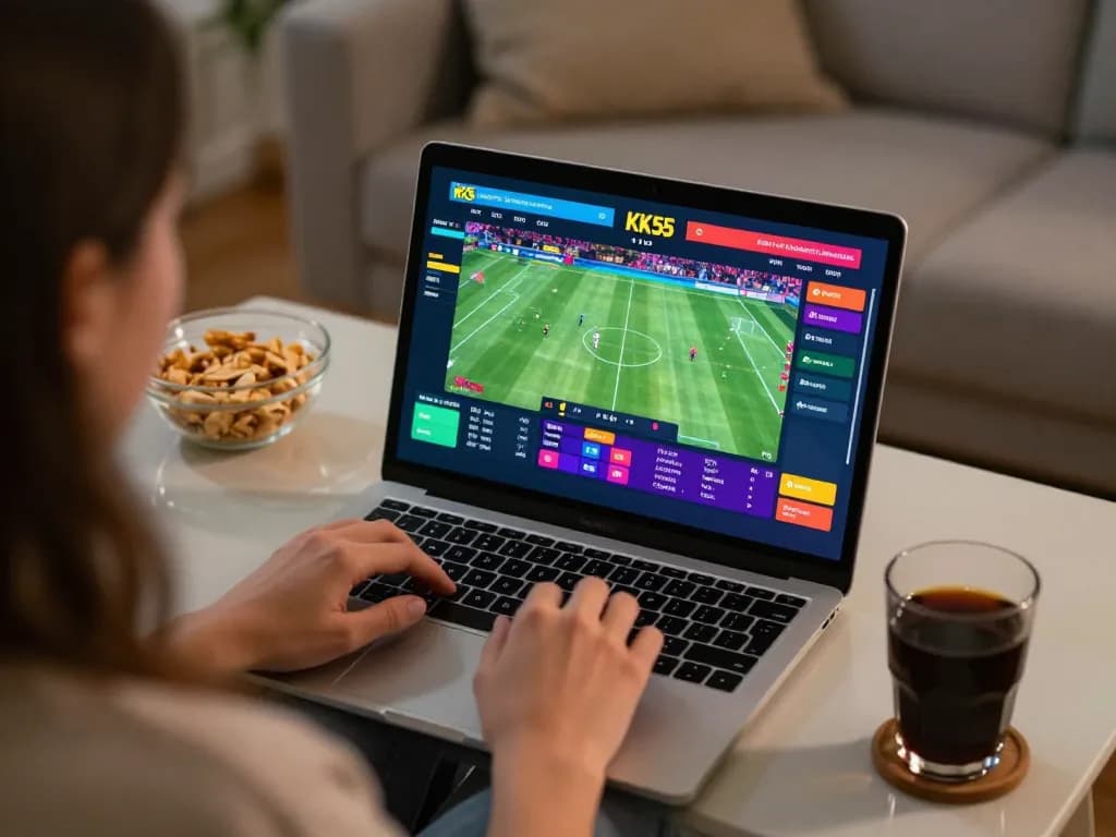 Engaging in live sports betting at home on KK55 platform with real-time odds display.