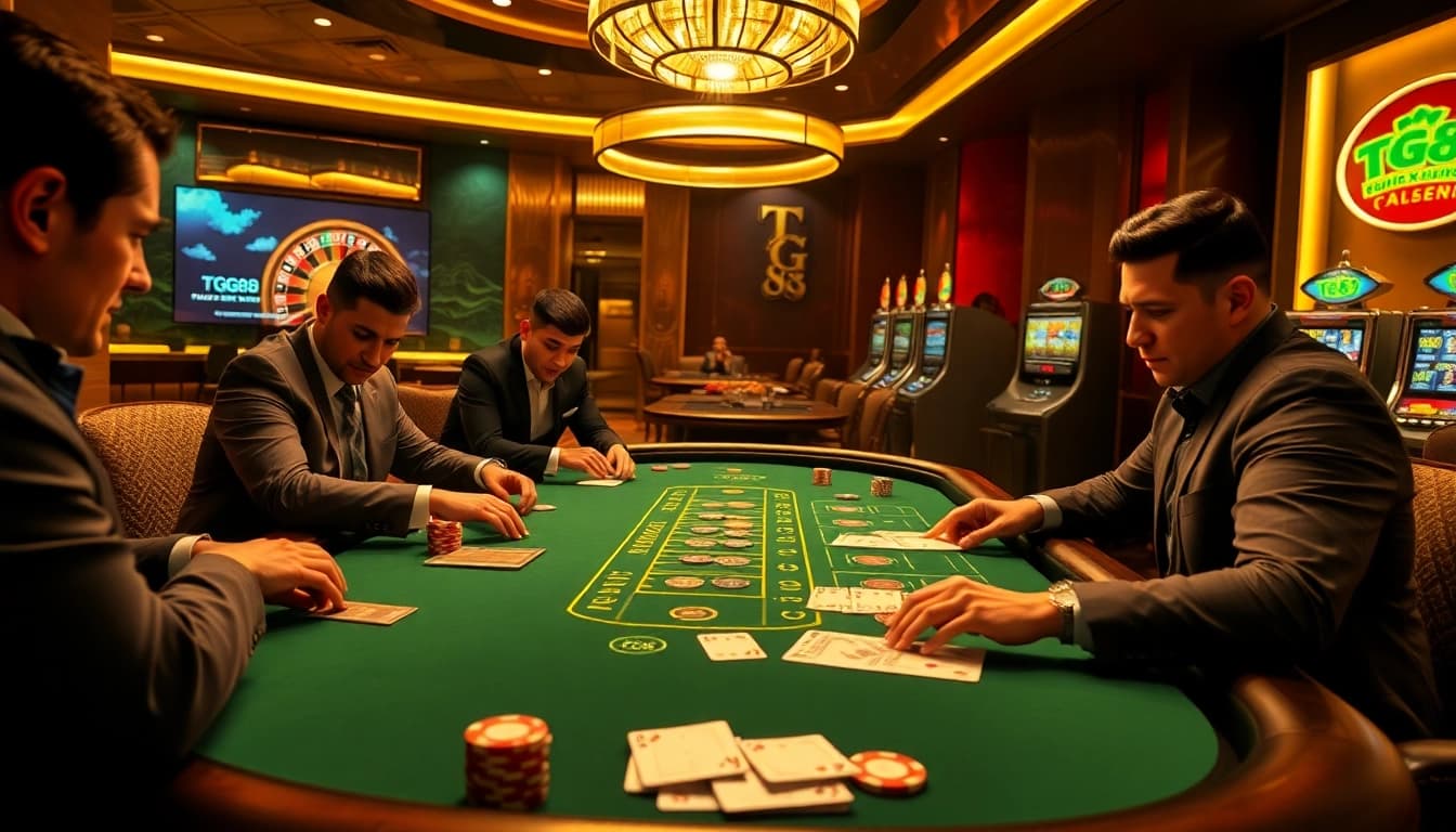 Strategic TG88 blackjack gameplay with vibrant poker chips and digital betting interface