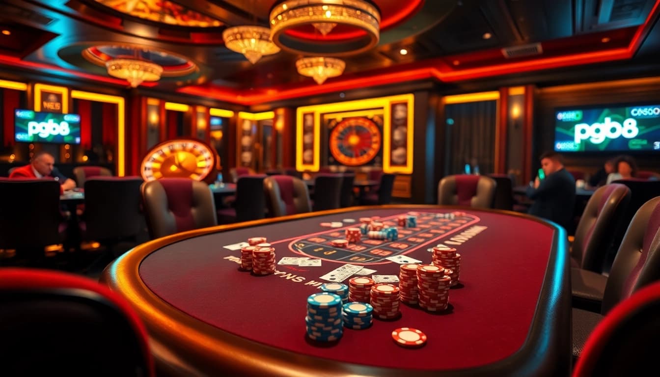 Experience the allure of pg88 at a lively casino table with chips and cards.