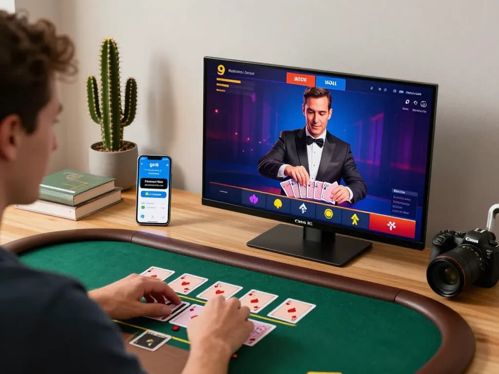 Player experiencing thrilling live dealer blackjack on go8 platform from a cozy setup.