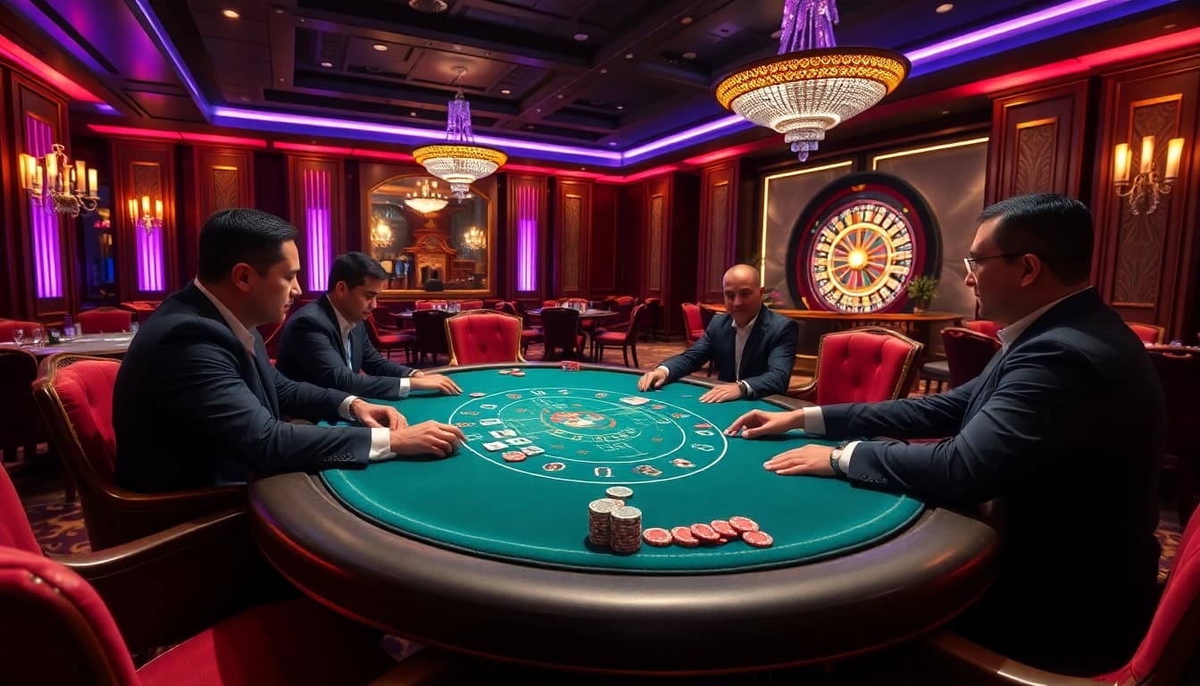 High-stakes poker action at dom88.us.com in a luxurious casino setting.