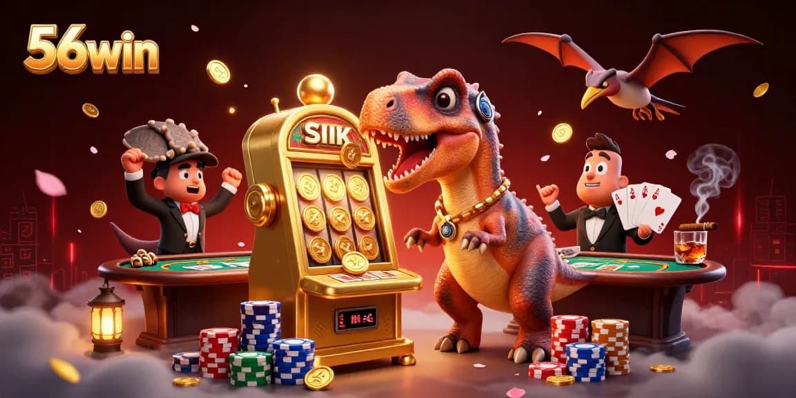 Catch golden coins with 56win's thrilling jackpot scene featuring dynamic characters.
