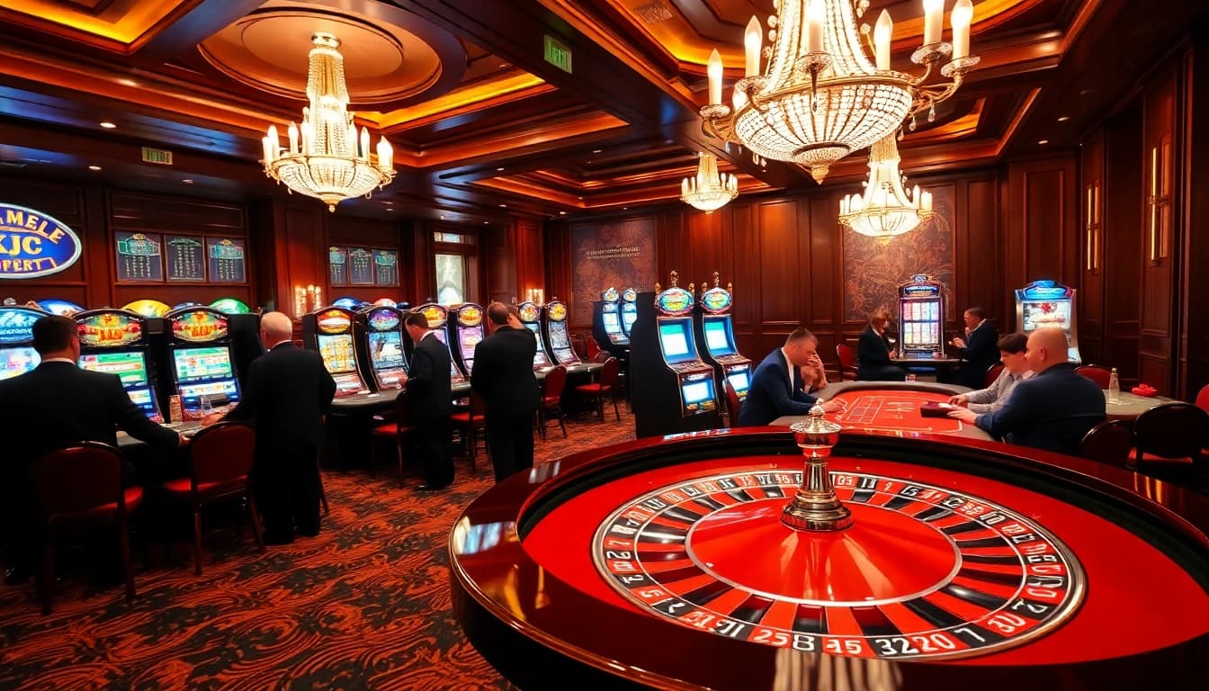 KJC casino scene featuring a roulette table with players enjoying a luxurious gaming experience.