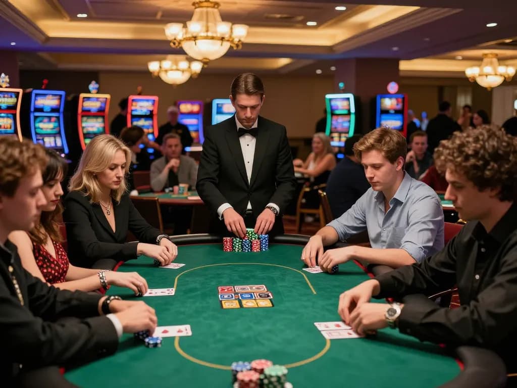 Experience the thrill of n88 poker tournaments at an upscale casino, with players strategizing their best moves