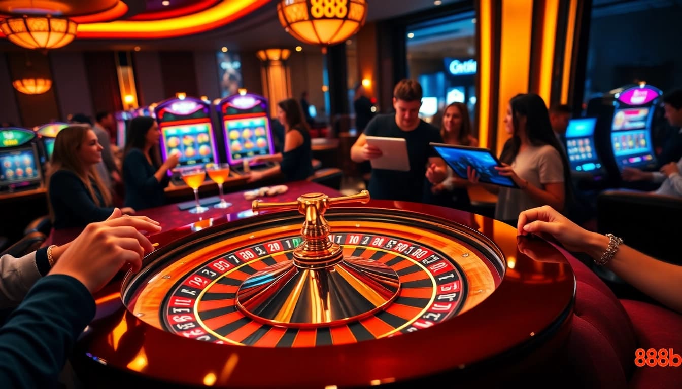 Players enjoying a thrilling game at 888b's modern casino table.
