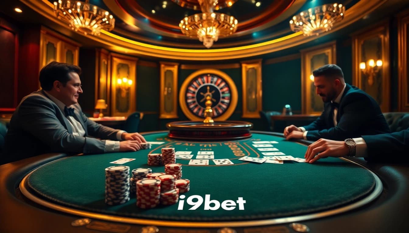 Engage with i9bet's exciting casino atmosphere at a professional poker table.
