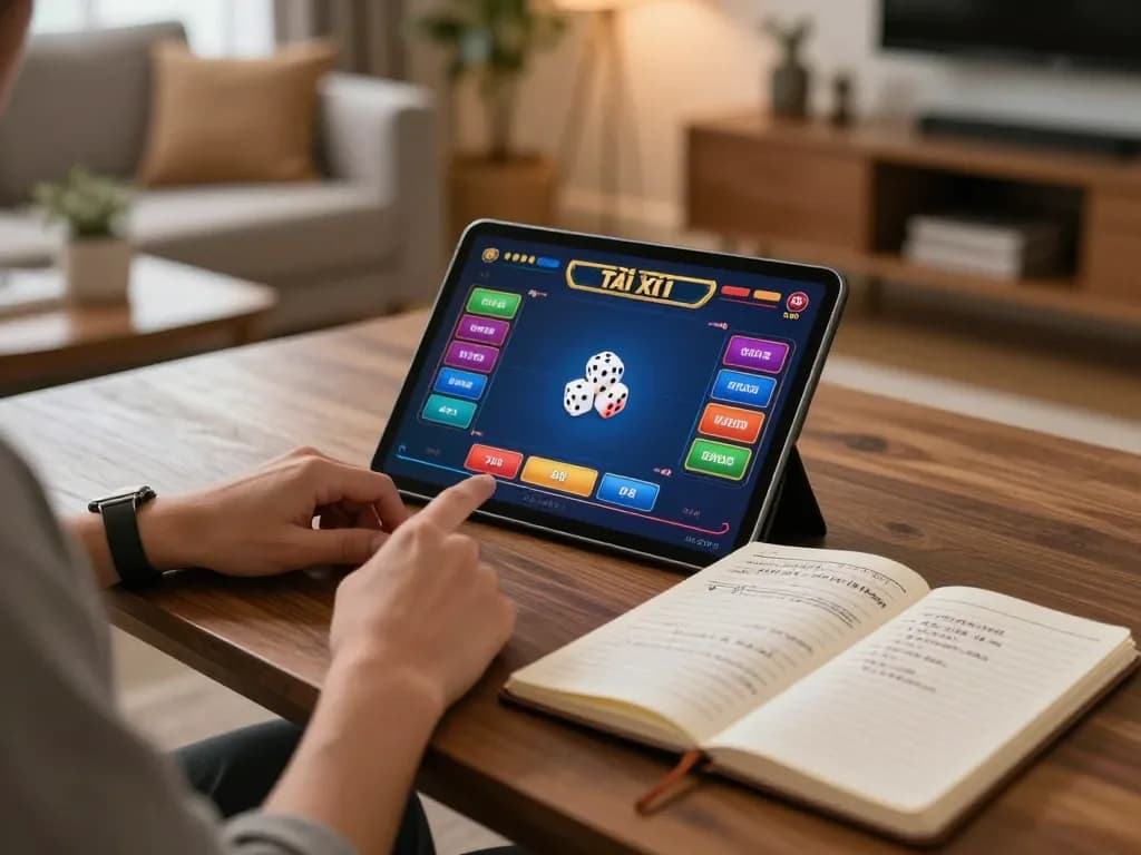 Tài Xỉu game displayed on a tablet during a home gaming session, emphasizing strategic choices.
