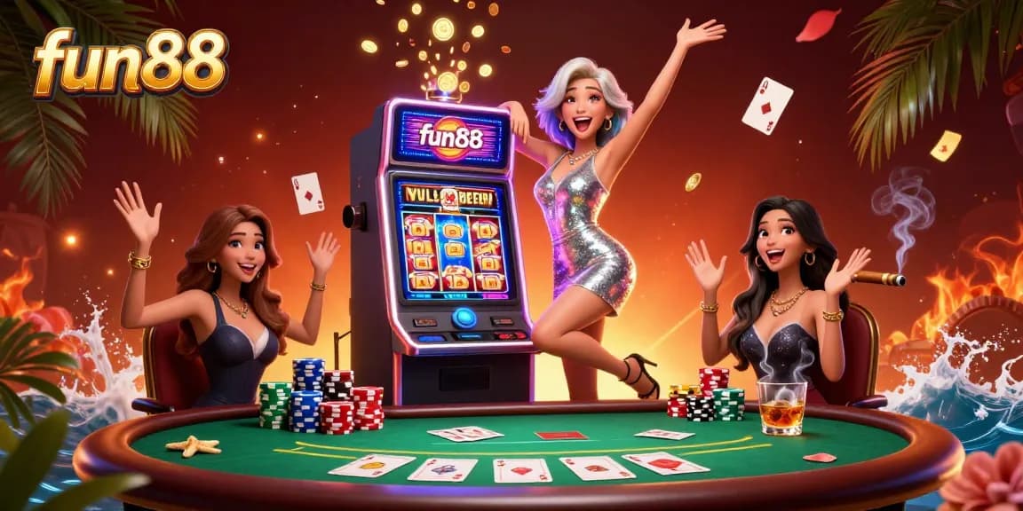Experience fun88 at its best with a gorgeous Asian woman celebrating a jackpot in a vibrant casino scene.