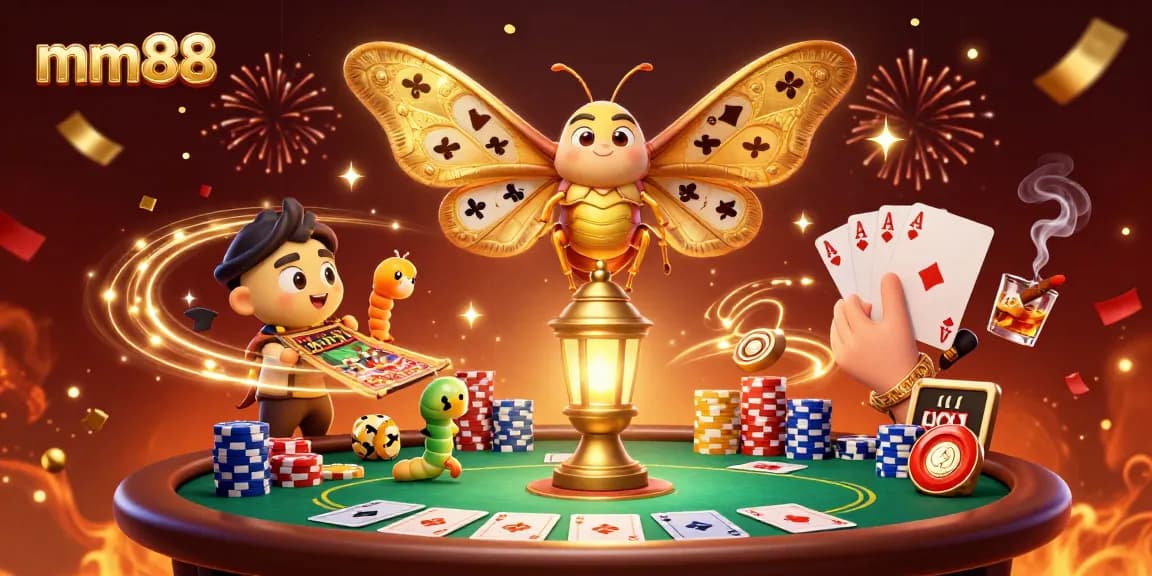 Engage with the mm88 gaming scene, showcasing poker elements, vibrant atmosphere, and strategic wins.
