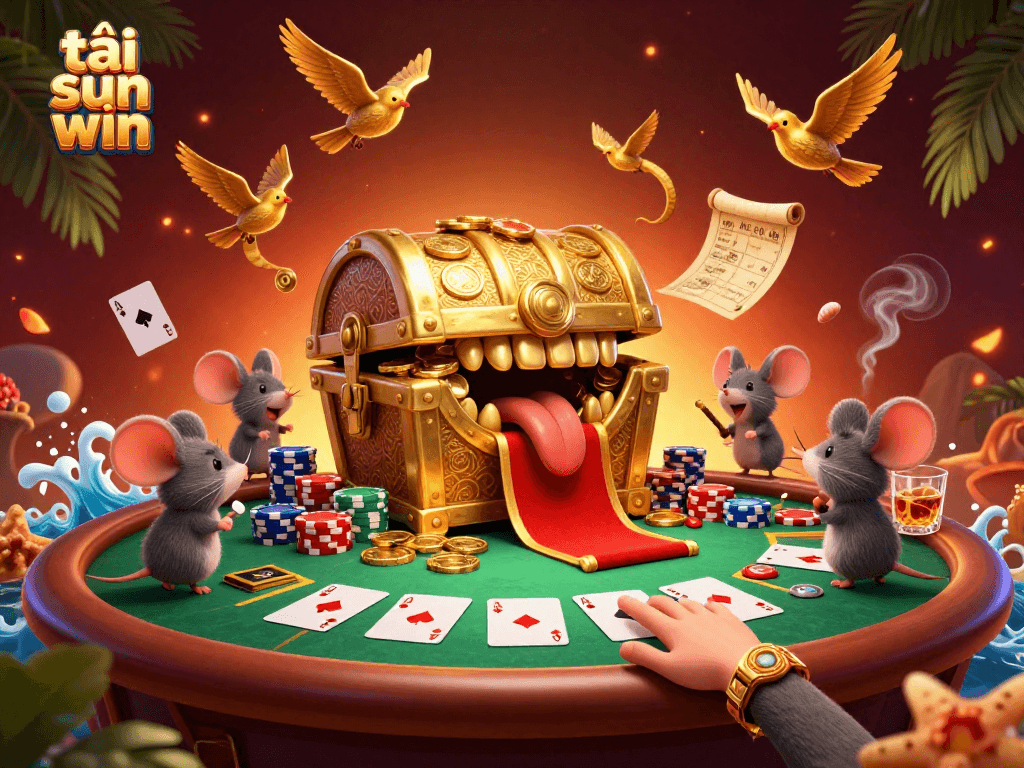 Engage with the excitement of tải sun win at an extravagant casino featuring treasure and poker elements.