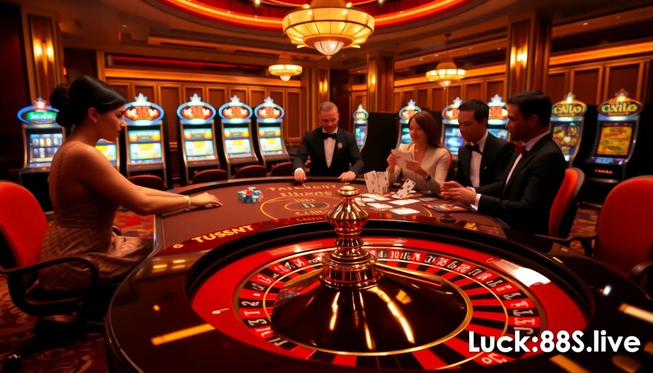 Experience the excitement at luck8s.live with professional gamblers at a roulette table.