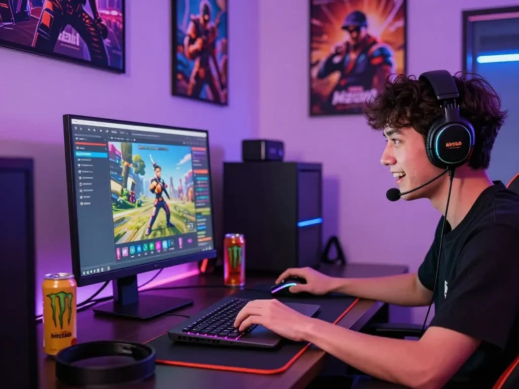 Player immersed in Hitclub trực tuyến gaming with modern setup and vibrant atmosphere.