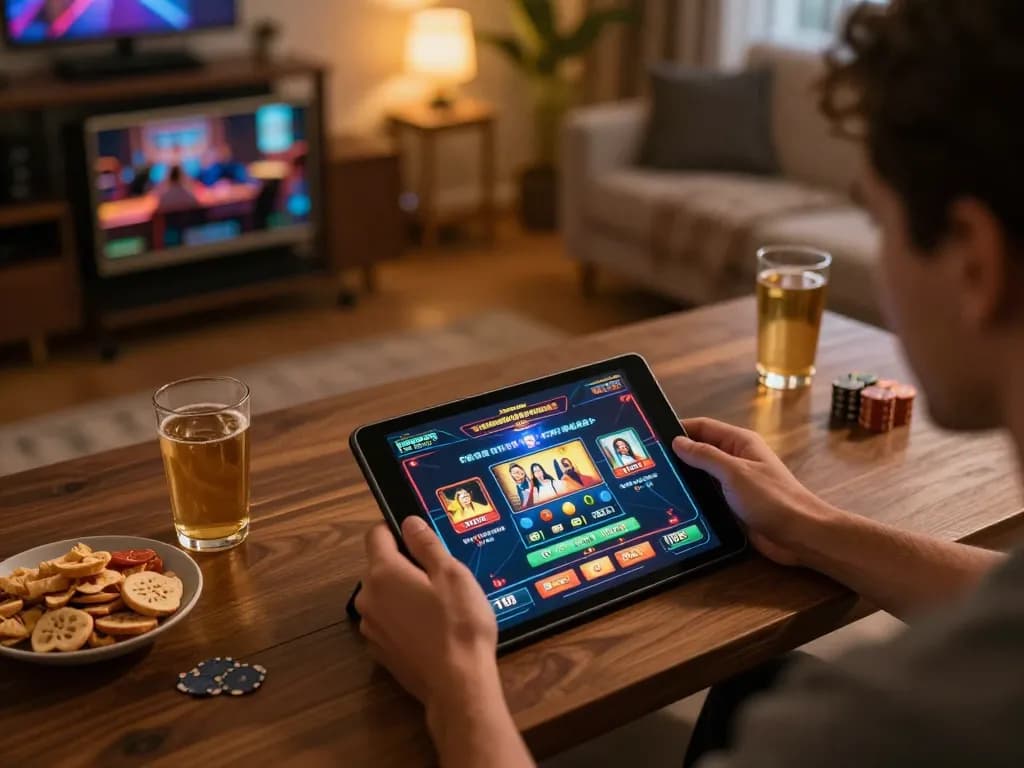 Engaging in online gaming at home using https://gnk88.com/ mobile app, atmosphere filled with positivity and strategy
