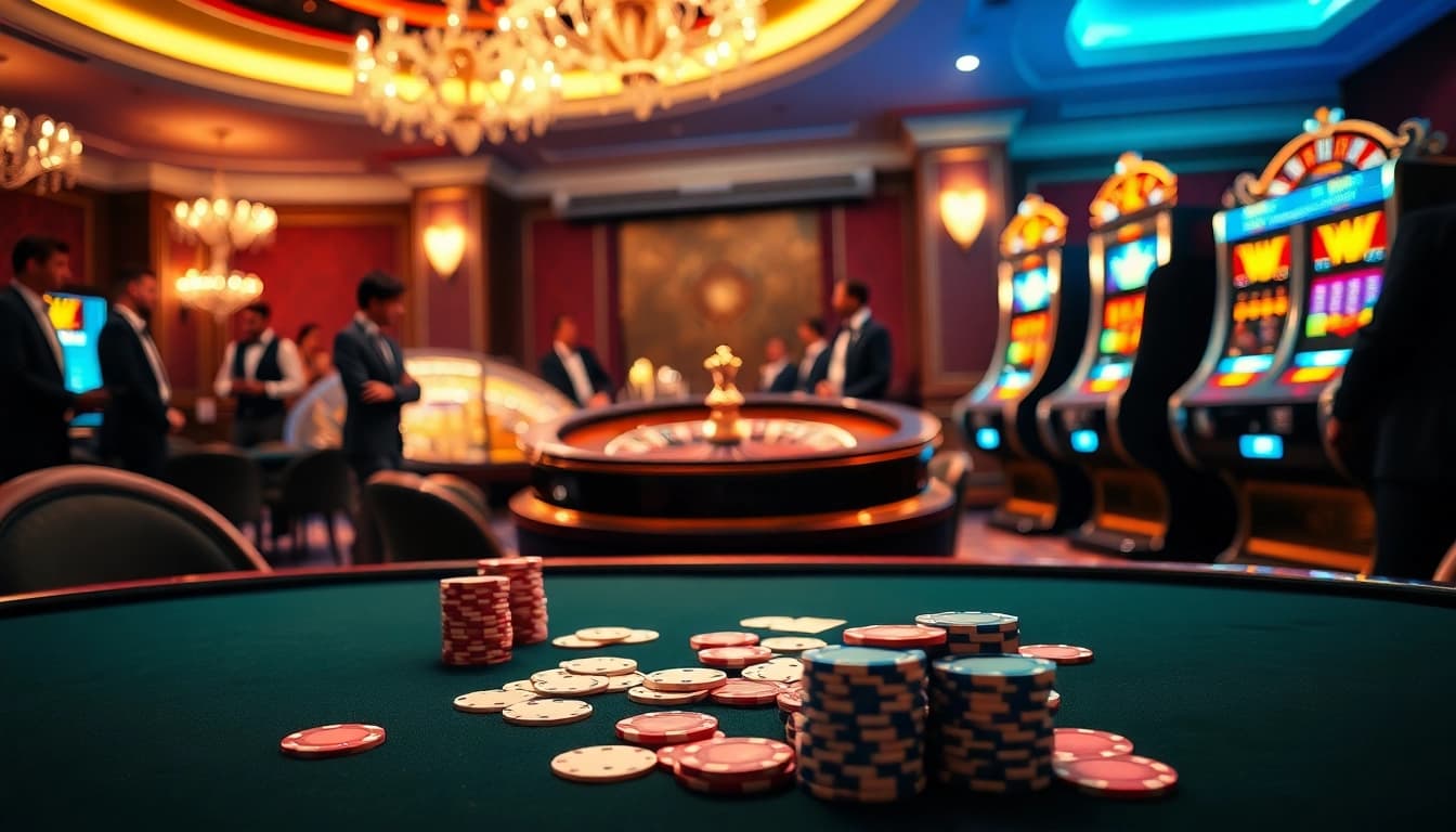 Playing poker at typhu88 with vibrant chips and cards, capturing excitement.