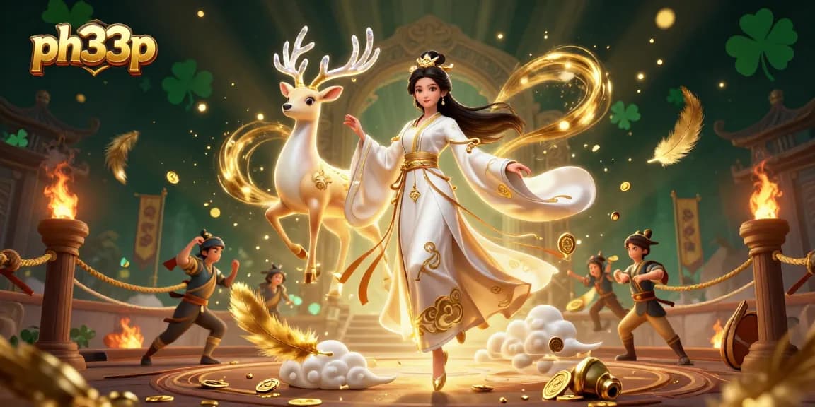 Engage in thrilling gaming at ph33p, showcased with a beautiful Asian woman in hanfu and dynamic casino elements.