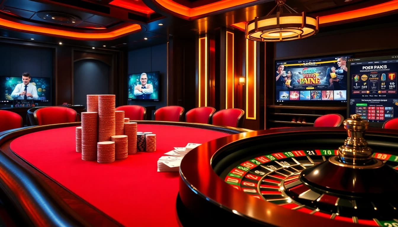 Experience the thrill of winning at https://bj88h.org/ with an exciting casino scene featuring poker and roulette.