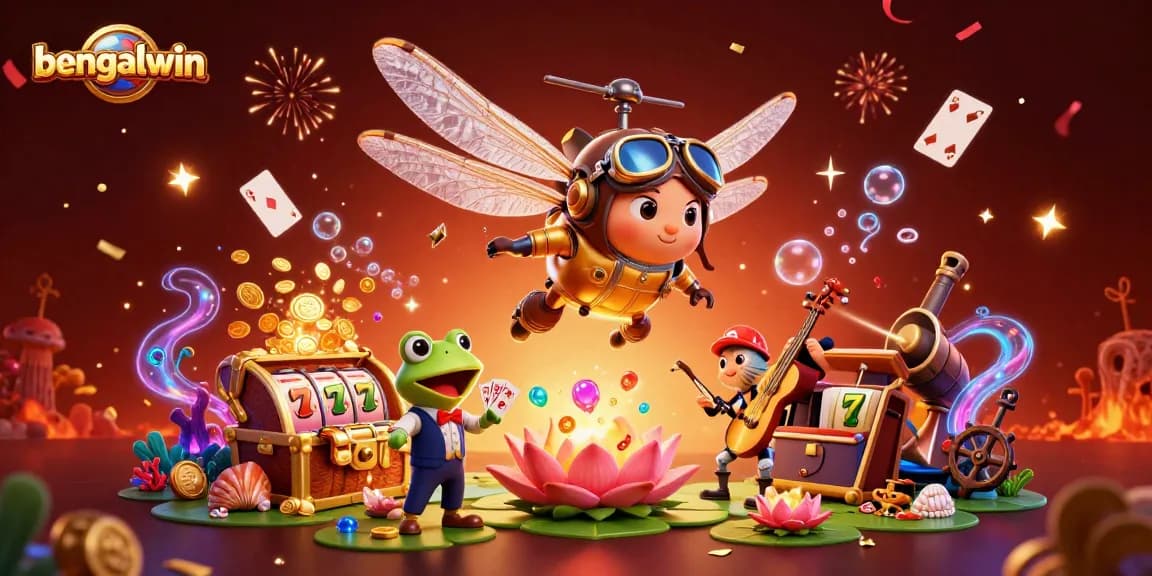 Bengalwin features an exciting casino scene with a dragonfly pilot, frog dealer, and sweet jazz performers!