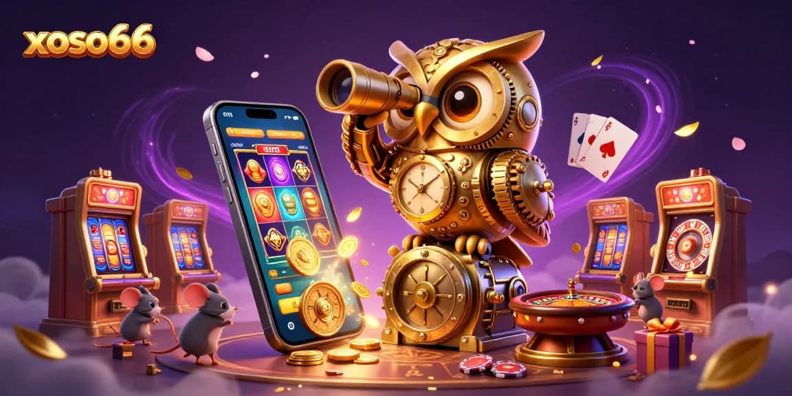 Xoso66 offers a colorful experience with spinning reels, golden coins, and casino excitement.