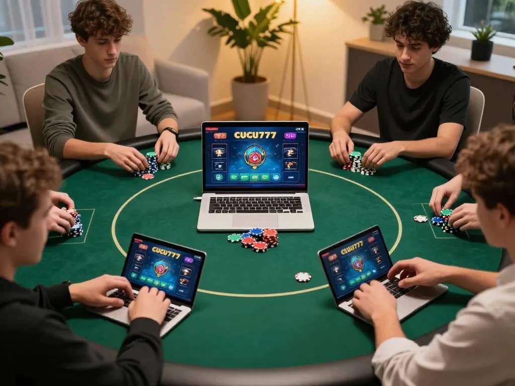 Engaging online poker action on CUCU777, showing players and vibrant chip colors.