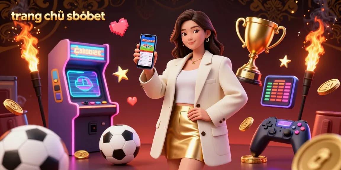 Engage in sports betting with trang chủ sbobet showcasing a vibrant 3D illustration of Asian woman with app and prizes.