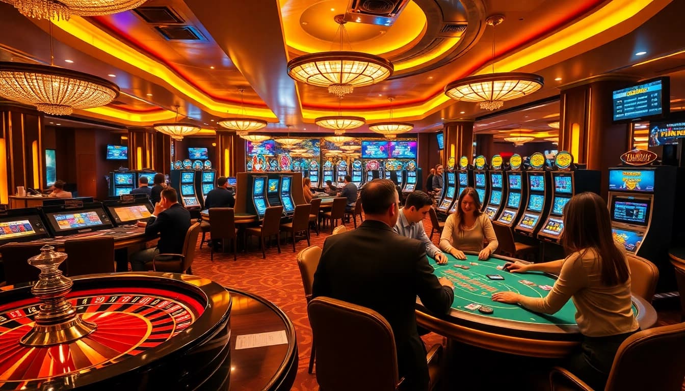 A thrilling gambling experience at 789p casino featuring engaged players at poker tables.